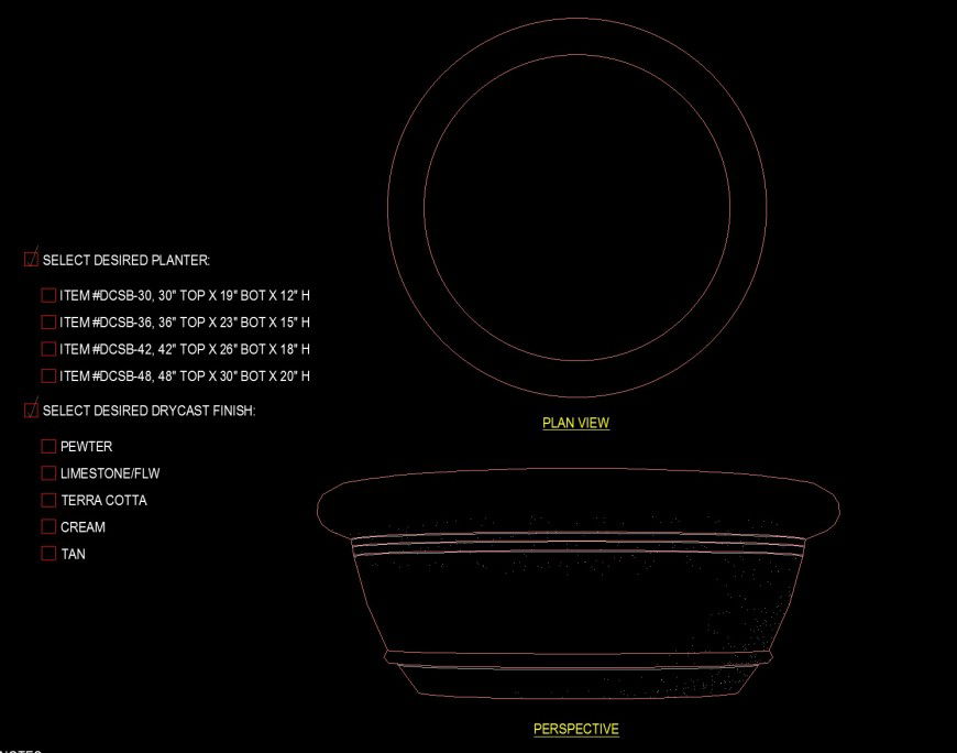 Large round shape pot and planter drawing in dwg file.