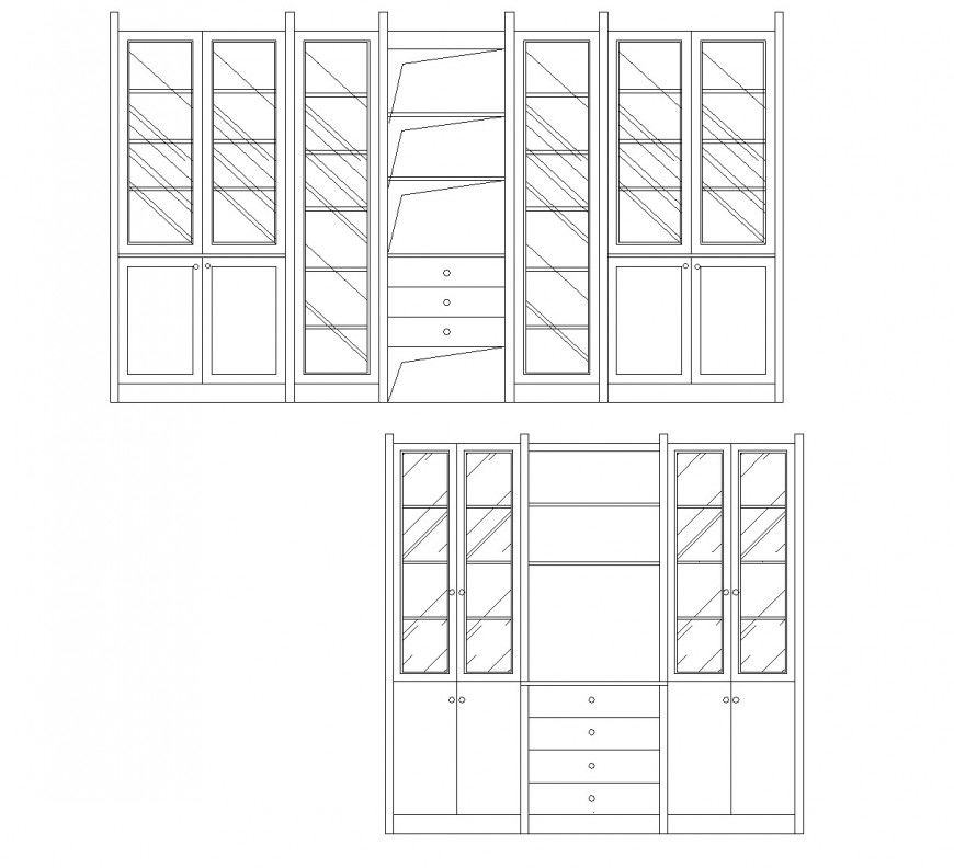 DWG file of large cub board plan with drawer, mirror, and lock details