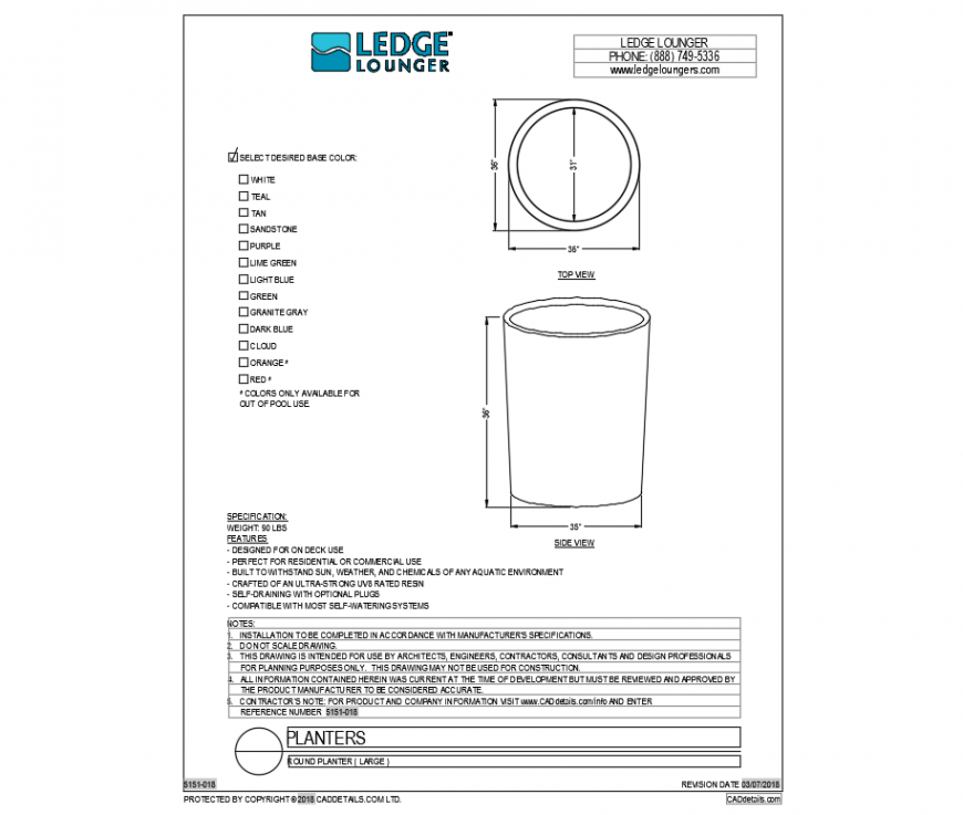 Large size round shape planter for garden cad block design dwg file