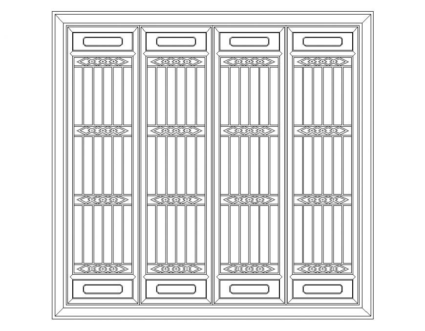 Large stainless steel window elevation cad block details dwg file
