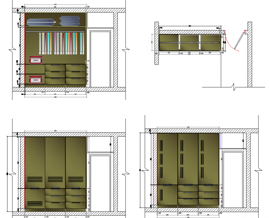 Detailed Large Wardrobe CAD DWG Drawing with Elevation and Section