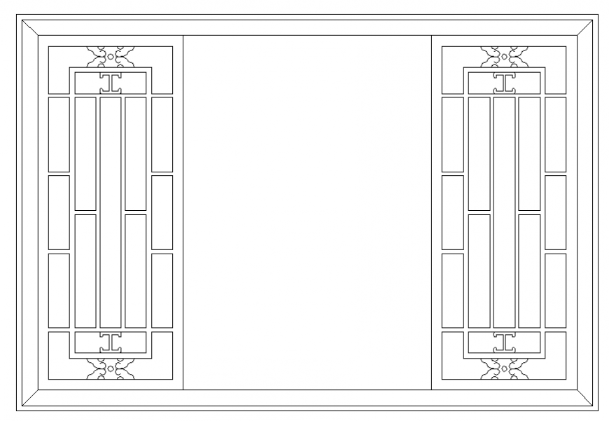 Large wooden window front elevation cad block details dwg file