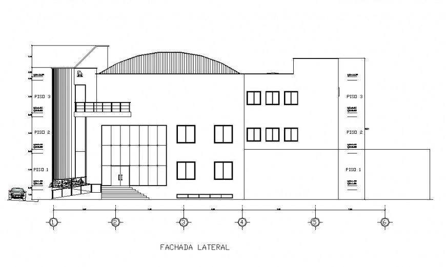 Lateral elevation of luxuries house cad drawing details dwg file