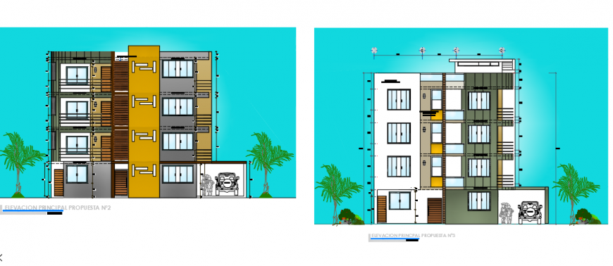 Latest design of a apartment elevation detail dwg file
