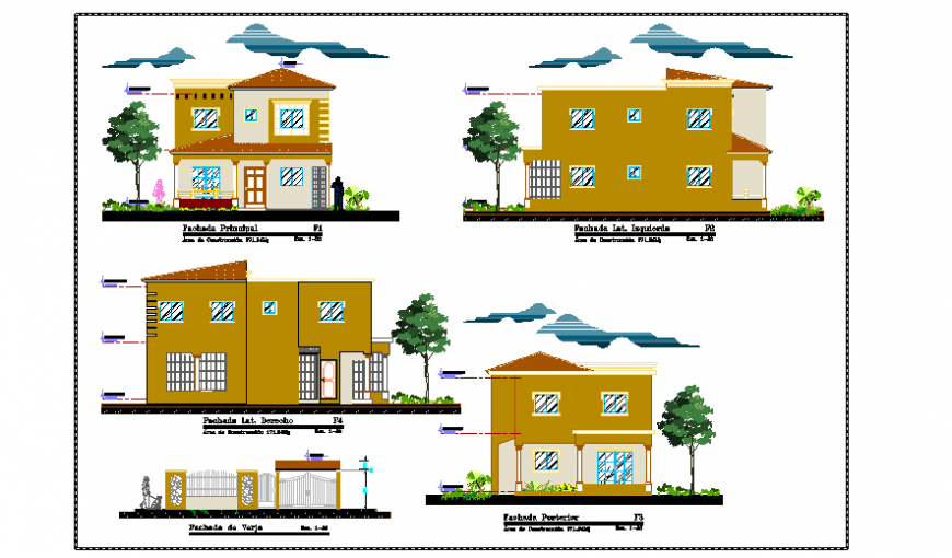 Latest Elevation design of single family home design drawing