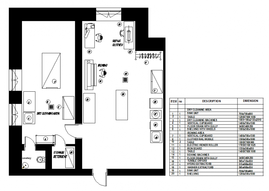 Laundry area of house layout plan details dwg file