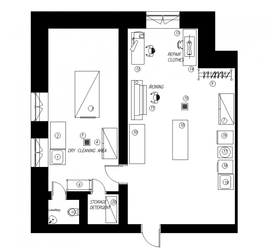 Laundry store detail plan and elevation autocad file