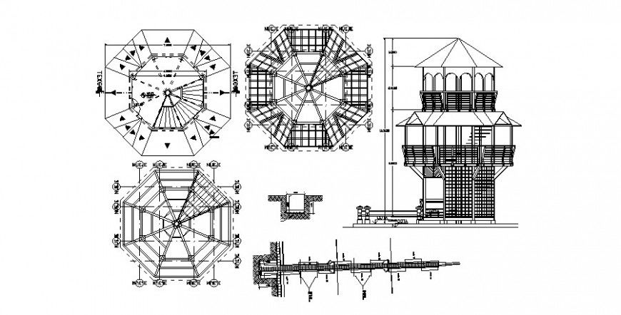 Laure unique watch elevation, section and plan details dwg file