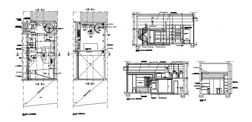 Lay shop store all sided section and floor plan cad drawing details dwg file