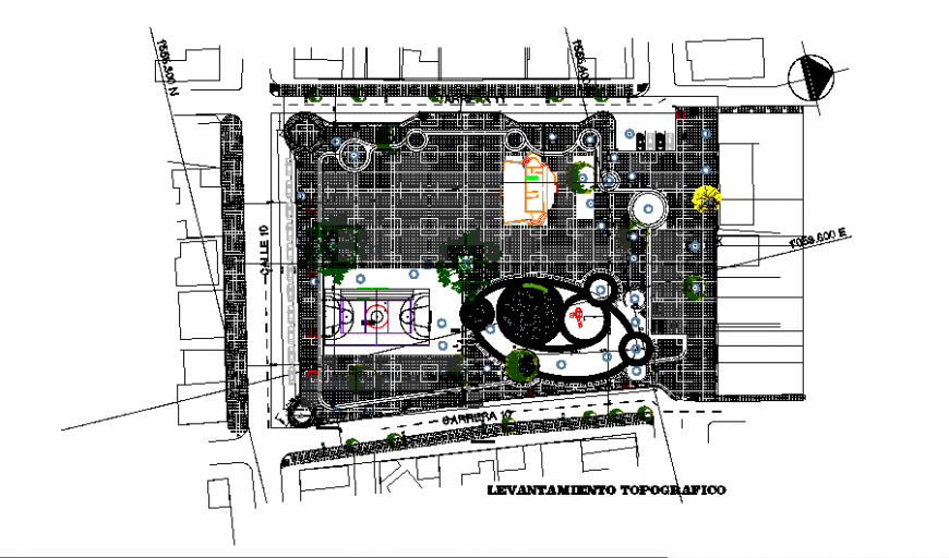 Layout drawing of public garden in dwg file.