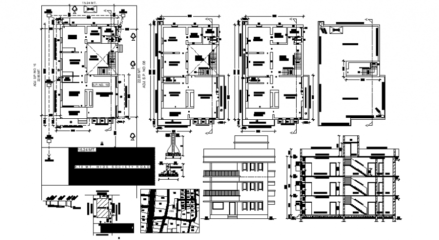Layout drawings of house plan elevation and section dwg autocad file