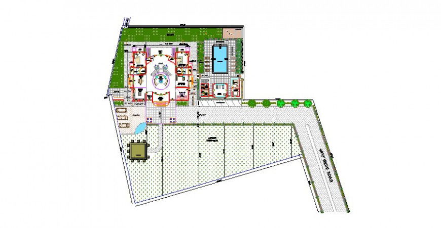 Layout of house with garden area in plan of AutoCAD file