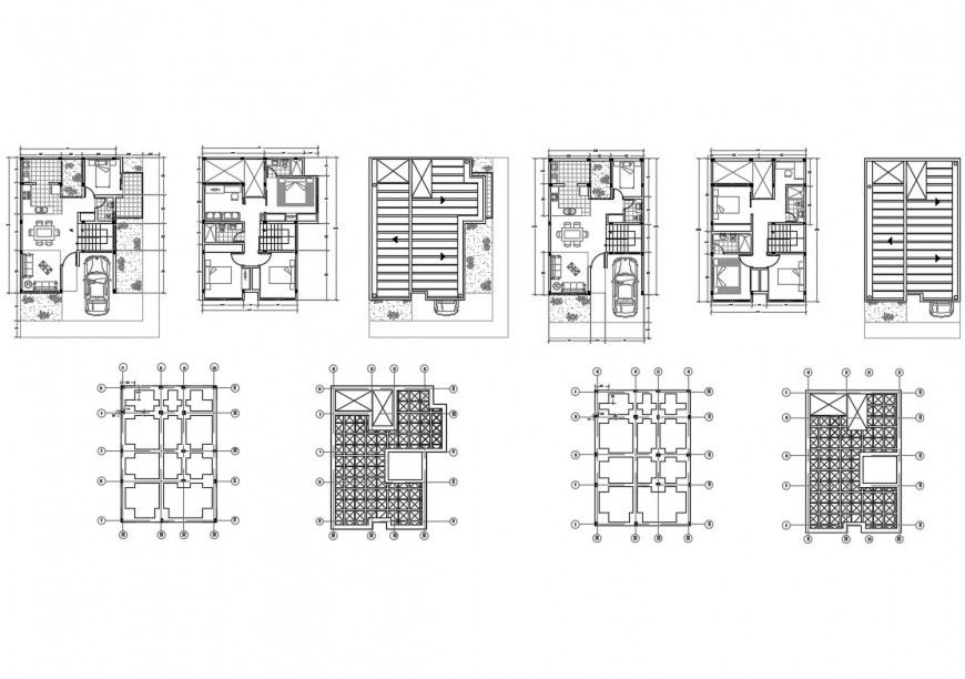 Layout plan, framing plan and cover plan details of one family house dwg file