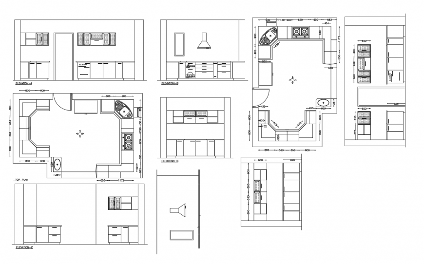 Layout plan and elevation of kitchen autocad file