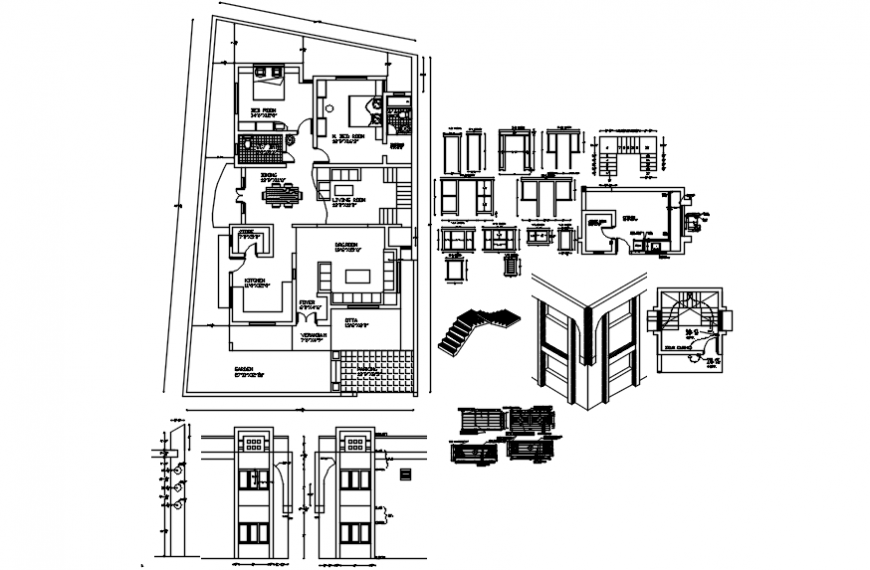 Layout plan of furniture detail with elevation design cad file