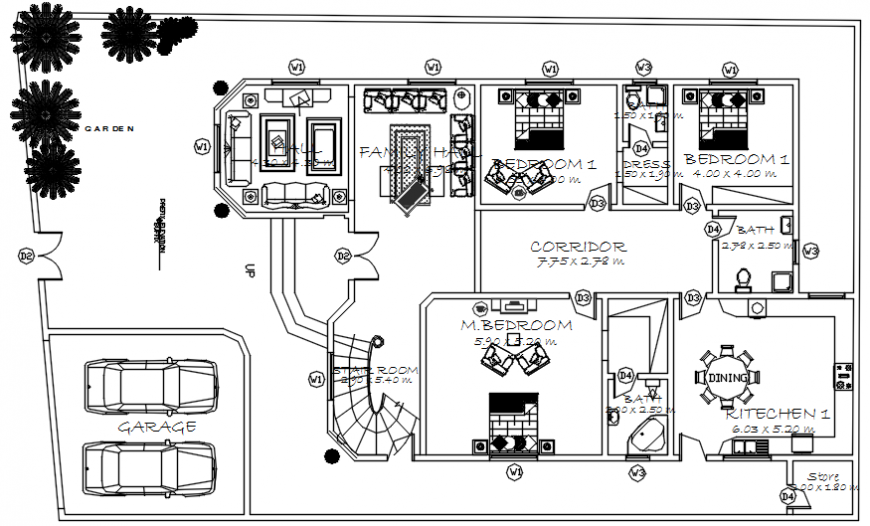 Layout plan of ground floor for residence project