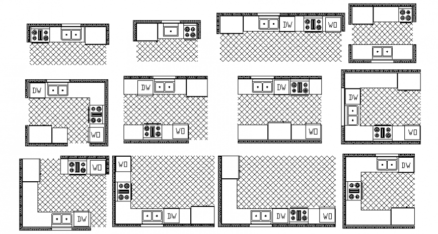 Layout plan of kitchen 2d view CAD drawing details in autocad file