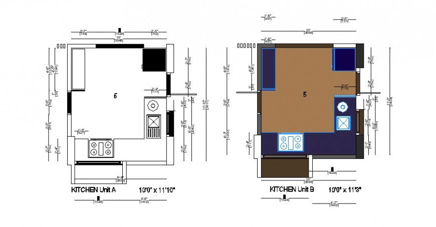 Layout plan of kitchen detail 2d view autocad file