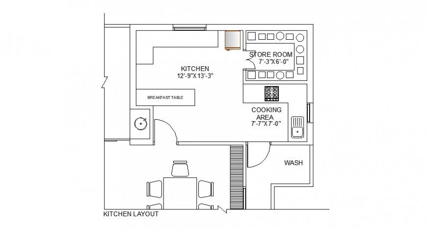 Layout plan of kitchen detail 2d view CAD block autocad file