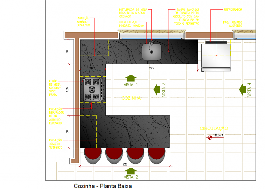 Layout plan of kitchen drawing in dwg AutoCAD file.