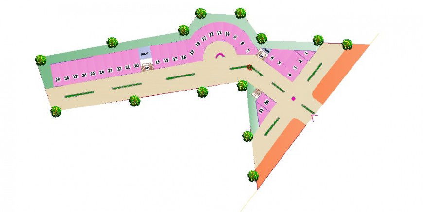 Layout plan with architectural view of house in AutoCAD file