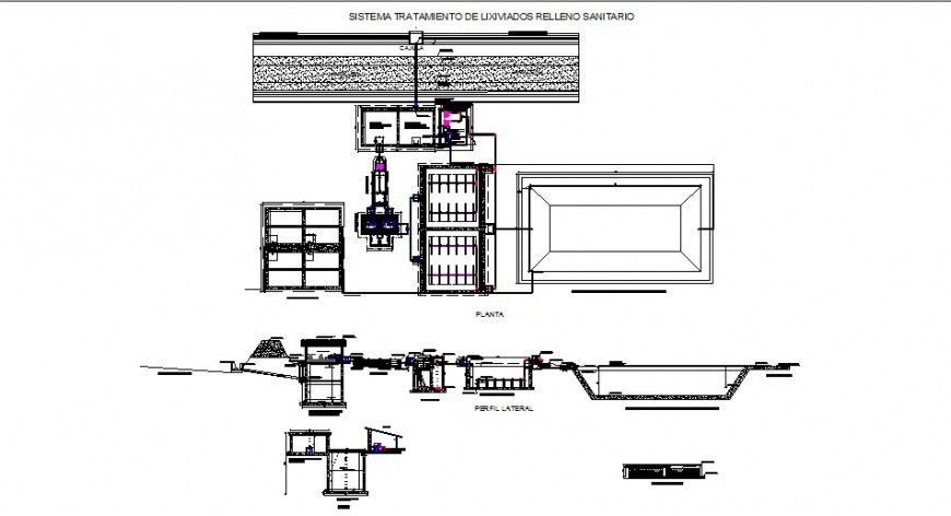 Leachate treatment plant system sanitary landfill cad drawing details dwg file
