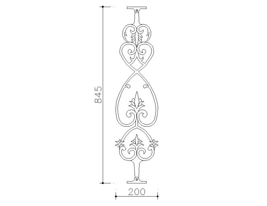 Leaf pattern railing block design cad drawing details dwg file