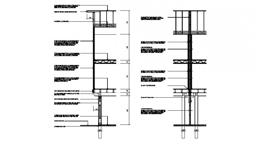 Left and front side cut constructive section cad drawing details dwg file