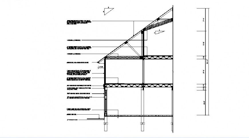 Left side cut constructive details of cottage house dwg file