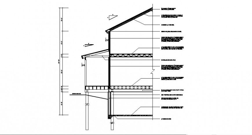 Left side cut constructive section details of house dwg file