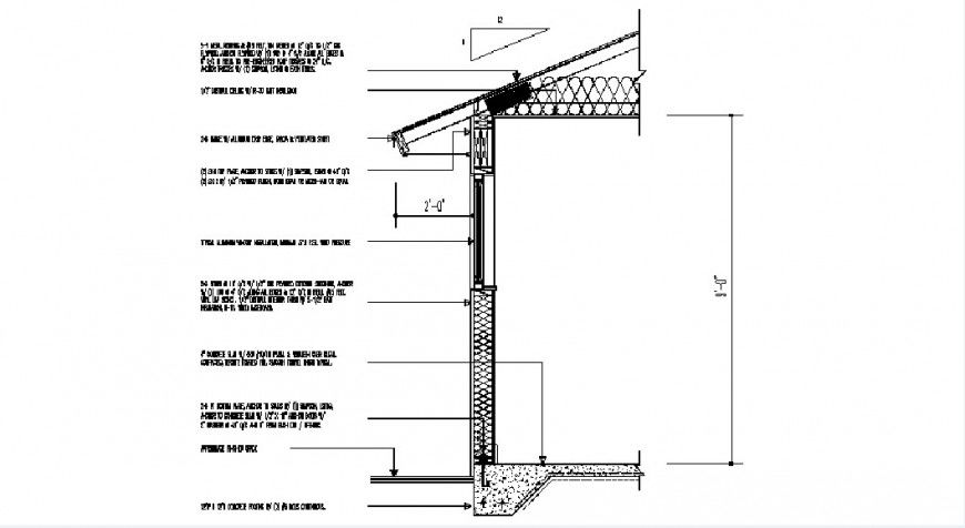 Left side cut constructive section of one story house dwg file