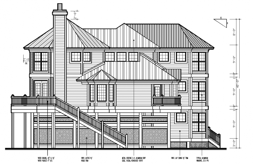 Left side design with architectural detail of bungalows dwg file