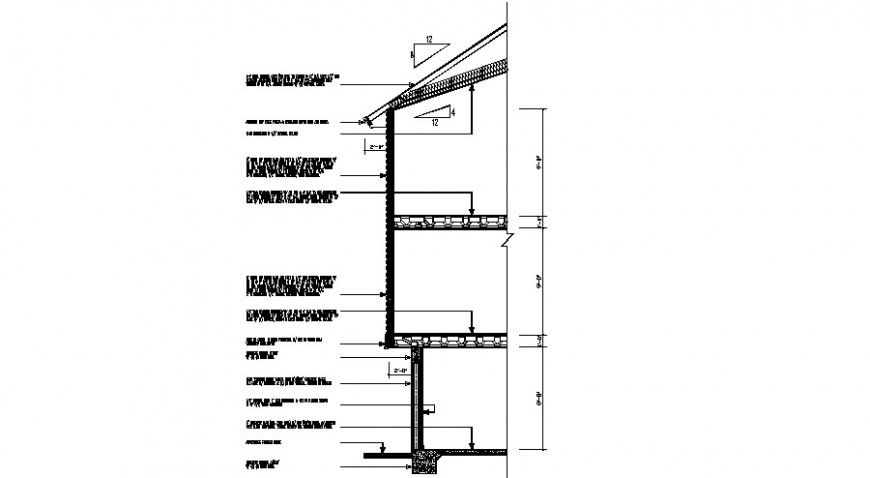 Left side facade constructive section details of house dwg file
