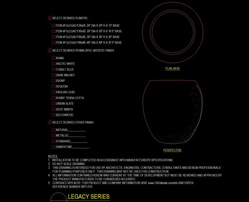 Legacy series planter drawing in dwg file.