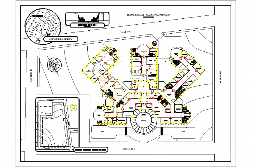 Legal retreats - contour lines&  health center - architectural floor Plan