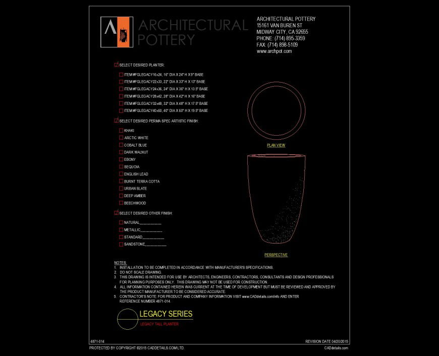 Legasy tall planter drawing in dwg file.