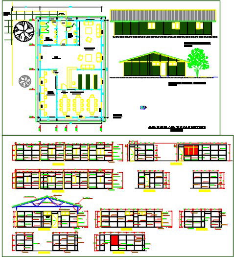 library building detail plan and elevation.