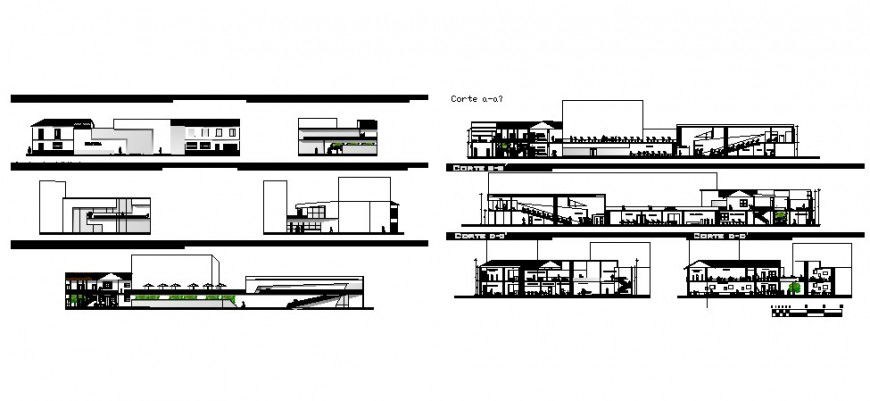 Library with education institution all sided elevation and section drawing details dwg file