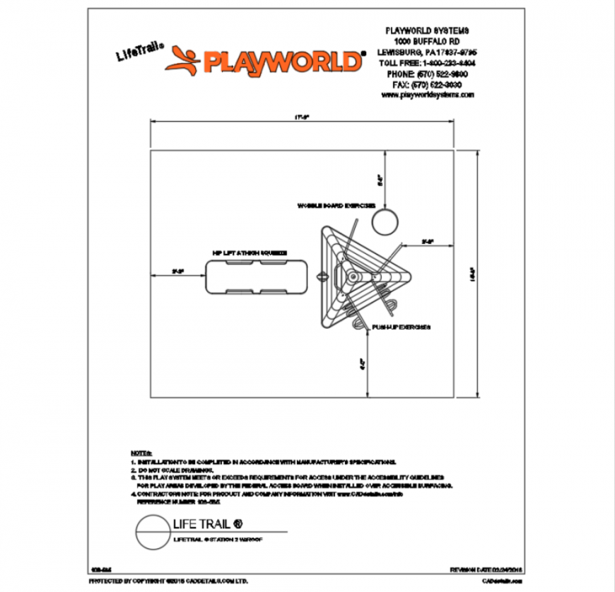 Life trail 4 station watroof play equipment details of park dwg file