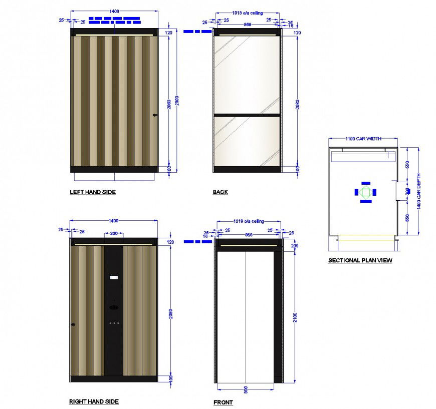 Lift car design elevation and section layout file