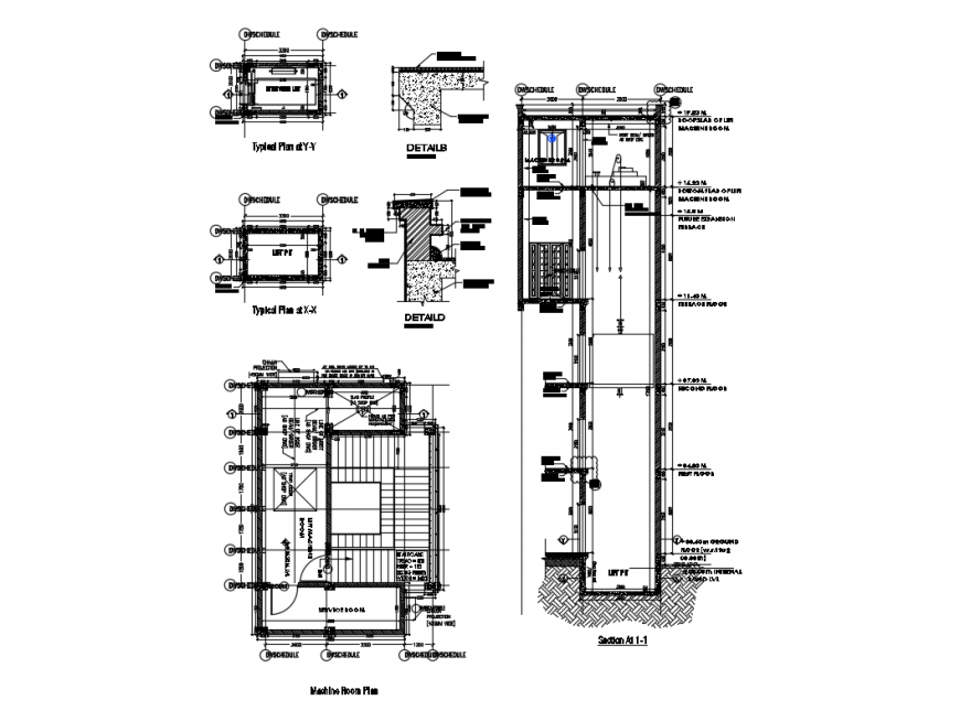 Lift details of multi story apartment building dwg file