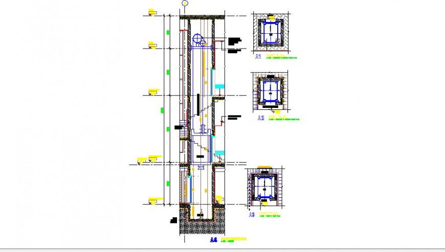 Lift elevator section and installation drawing details of club house dwg file