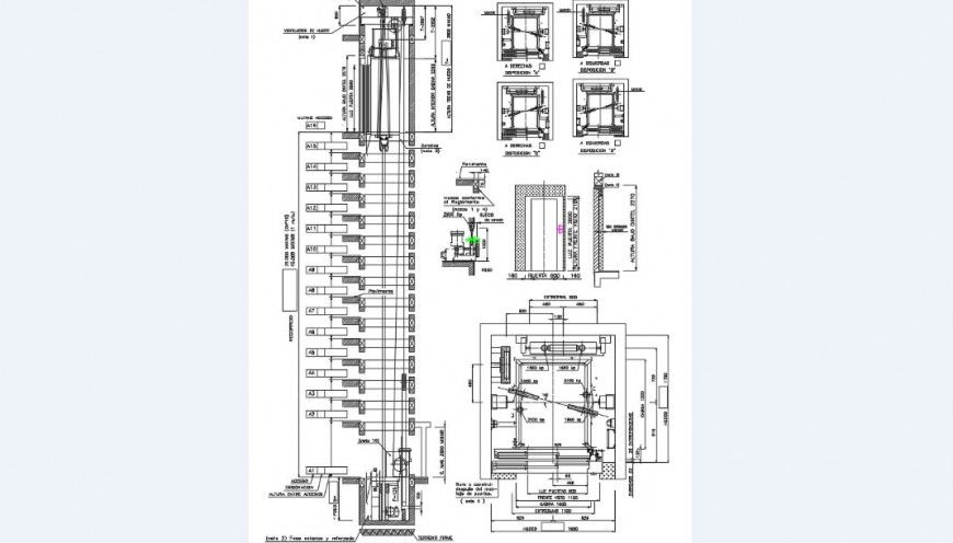lift elevators section, installation and engine room details dwg file
