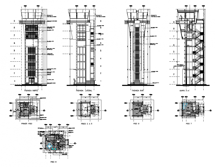 Light-house building detail elevation and plan layout file