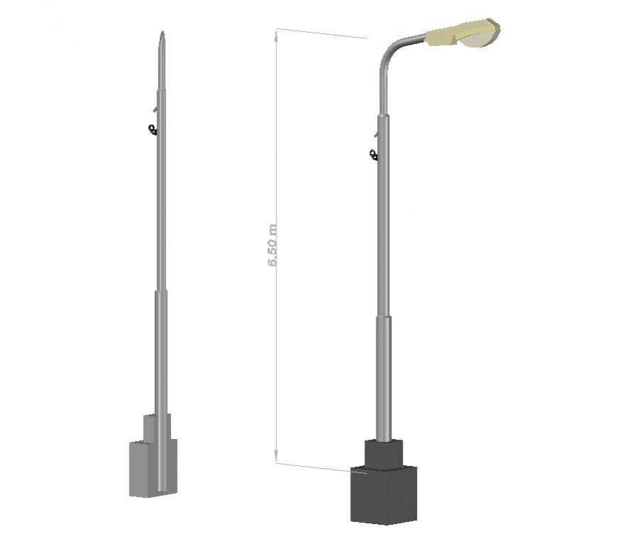 Light lamp pole detail 3d model elevation layout file in dwg format