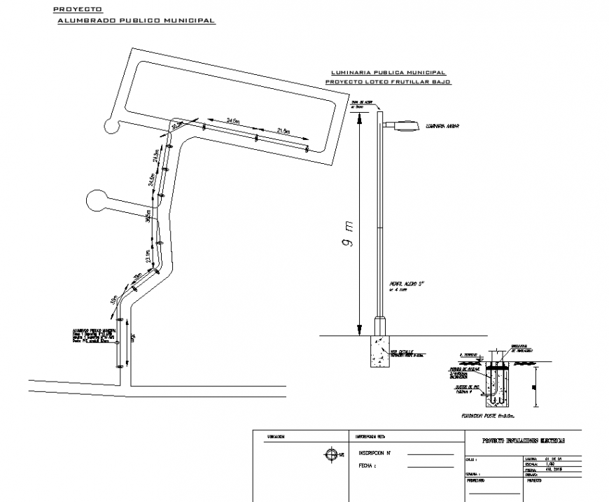 Light pole construction drawing in dwg file.