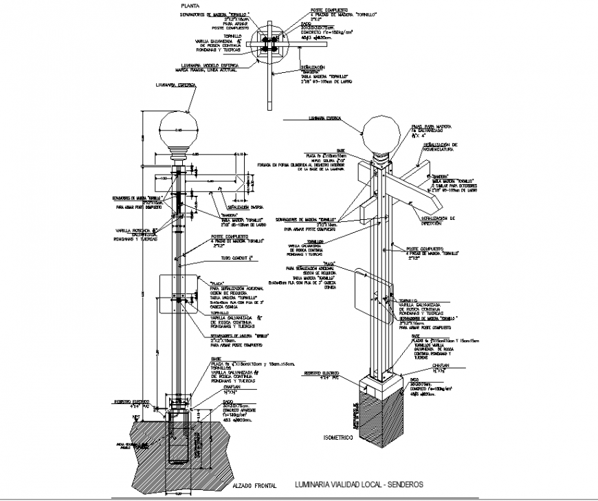 Light pole structure and construction drawing in dwg file.