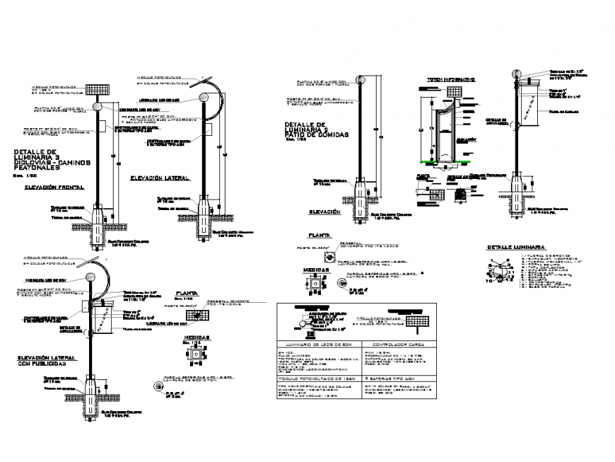 Lighting and totem power unit section of detail dwg file