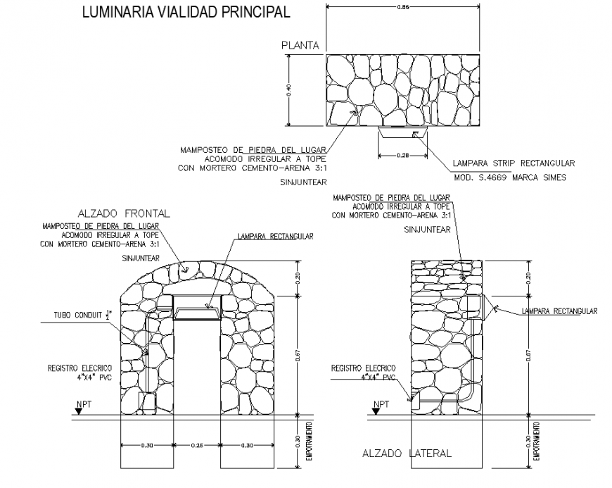Lighting in Stone, construction detail drawing in dwg file.