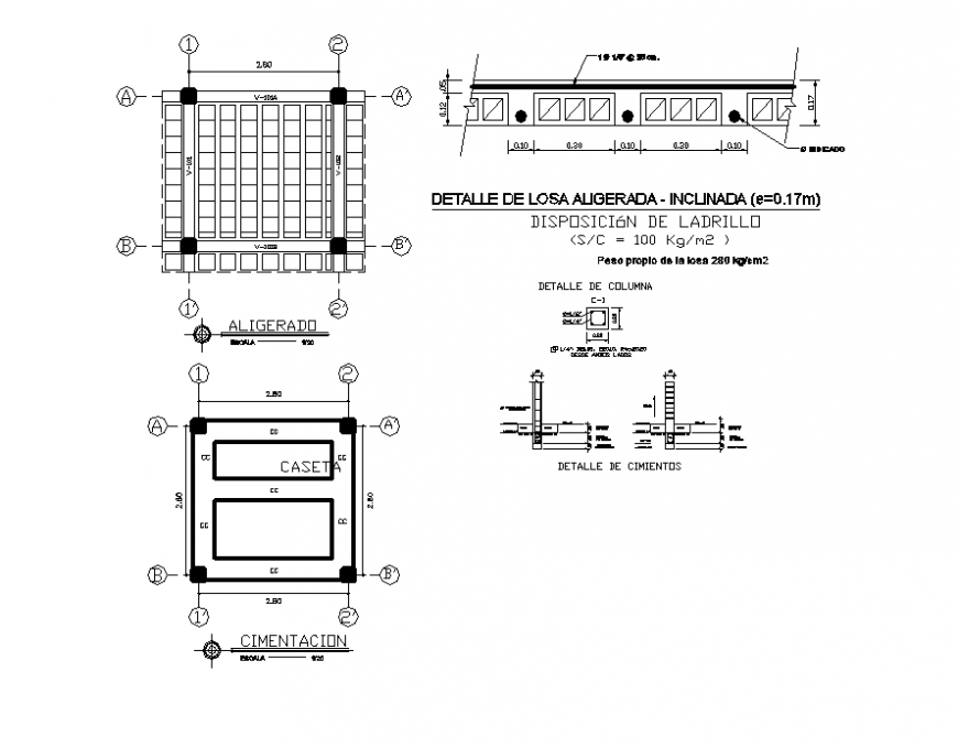 Lightweight slab detail elevation and plan 2d view autocad file